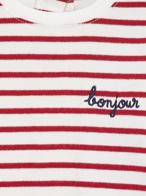 T-shirt maniche lunghe con 'bonjour' ricamato sul petto - Kiabi