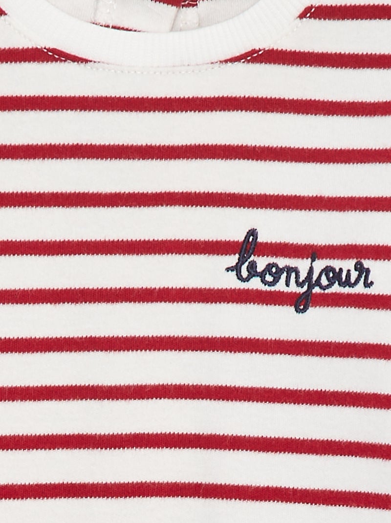 T-shirt maniche lunghe con 'bonjour' ricamato sul petto Bianco - Kiabi