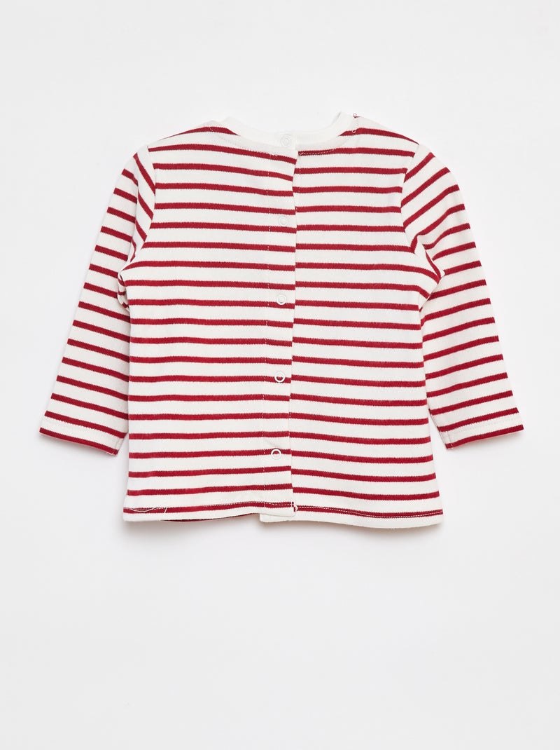 T-shirt maniche lunghe con 'bonjour' ricamato sul petto Bianco - Kiabi