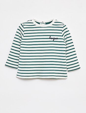 T-shirt maniche lunghe con 'bonjour' ricamato sul petto