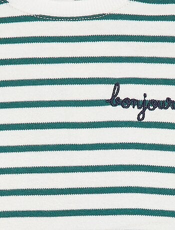 T-shirt maniche lunghe con 'bonjour' ricamato sul petto