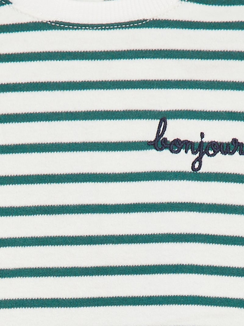 T-shirt maniche lunghe con 'bonjour' ricamato sul petto Bianco - Kiabi