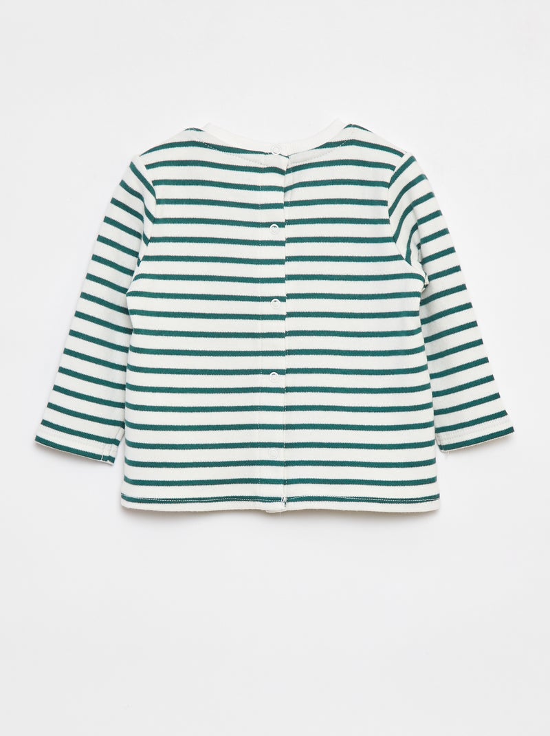 T-shirt maniche lunghe con 'bonjour' ricamato sul petto Bianco - Kiabi