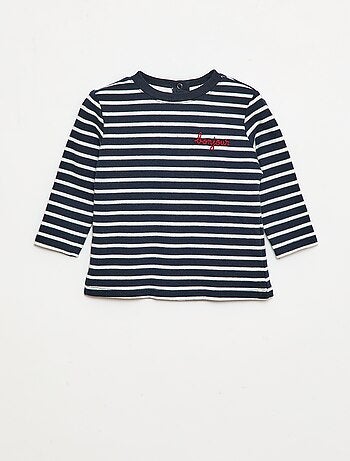 T-shirt maniche lunghe con 'bonjour' ricamato sul petto