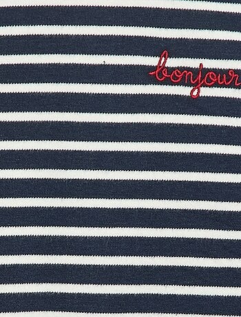 T-shirt maniche lunghe con 'bonjour' ricamato sul petto