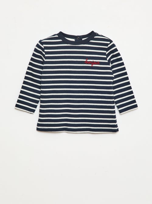 T-shirt maniche lunghe con 'bonjour' ricamato sul petto - Kiabi