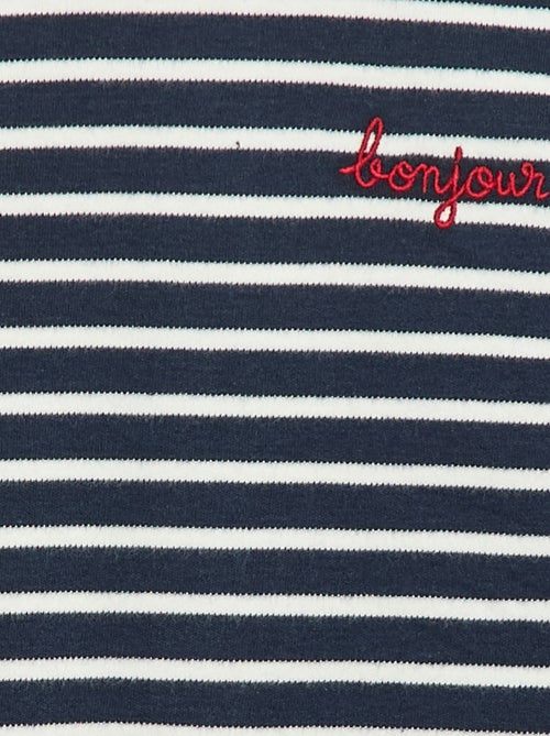 T-shirt maniche lunghe con 'bonjour' ricamato sul petto - Kiabi