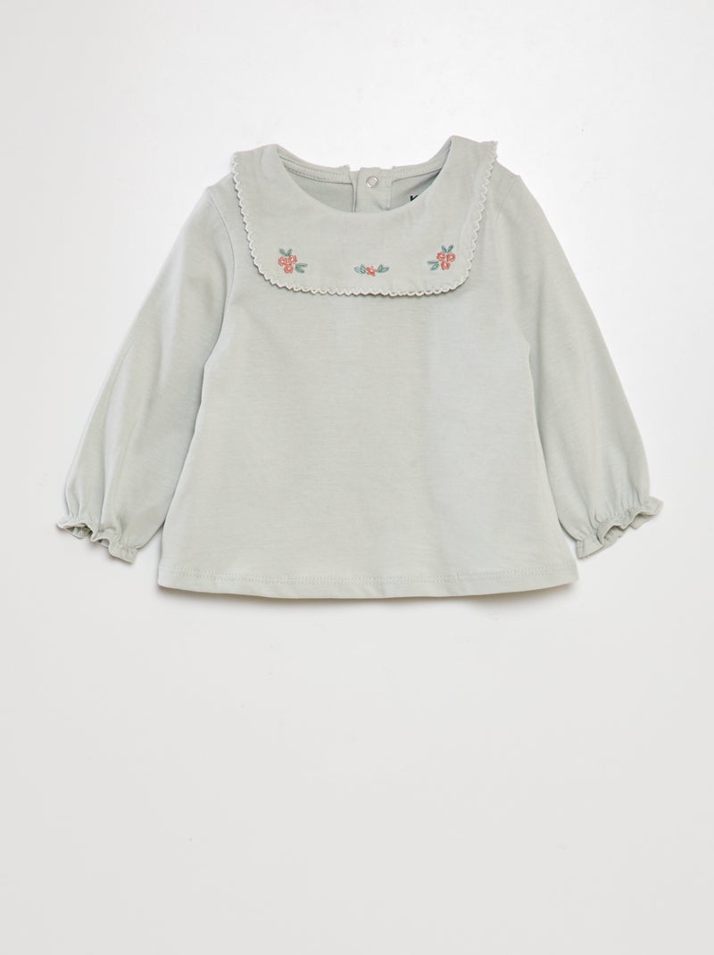 T-shirt maniche lunghe con collo grande BLU - Kiabi