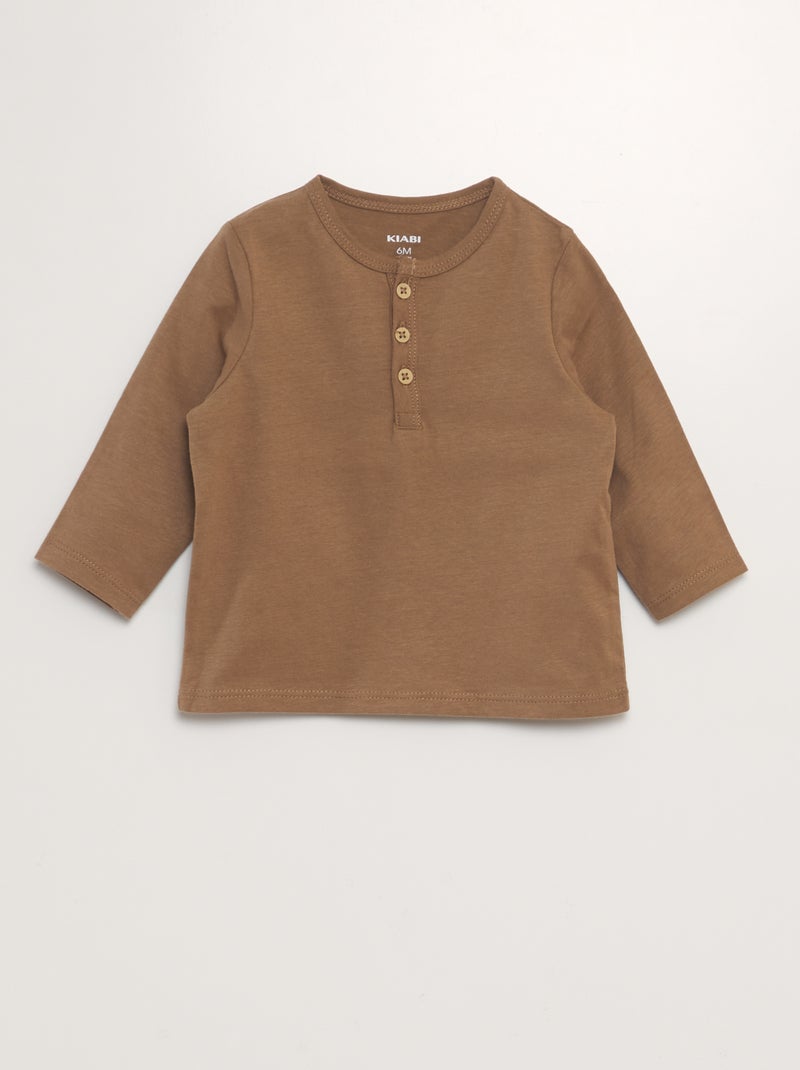 T-shirt maniche lunghe con collo serafino BEIGE - Kiabi