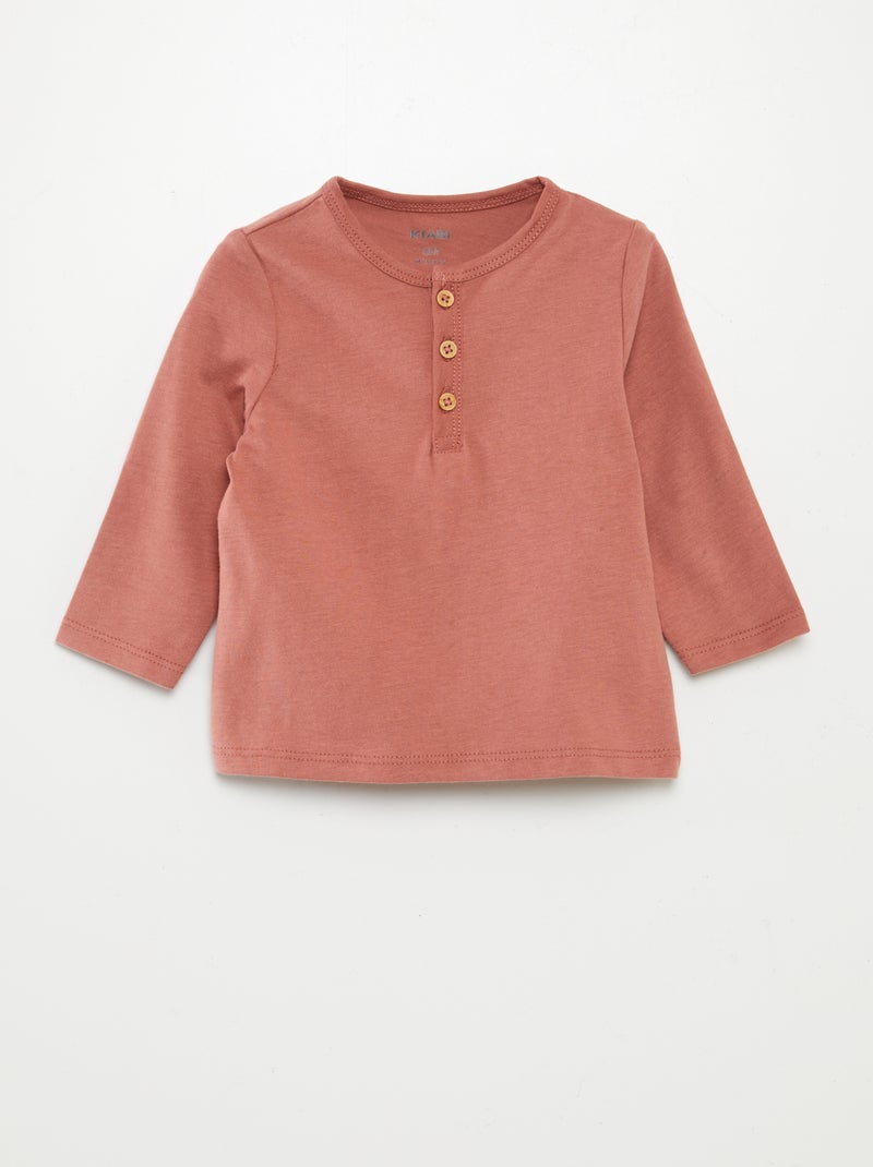 T-shirt maniche lunghe con collo serafino ROSA - Kiabi
