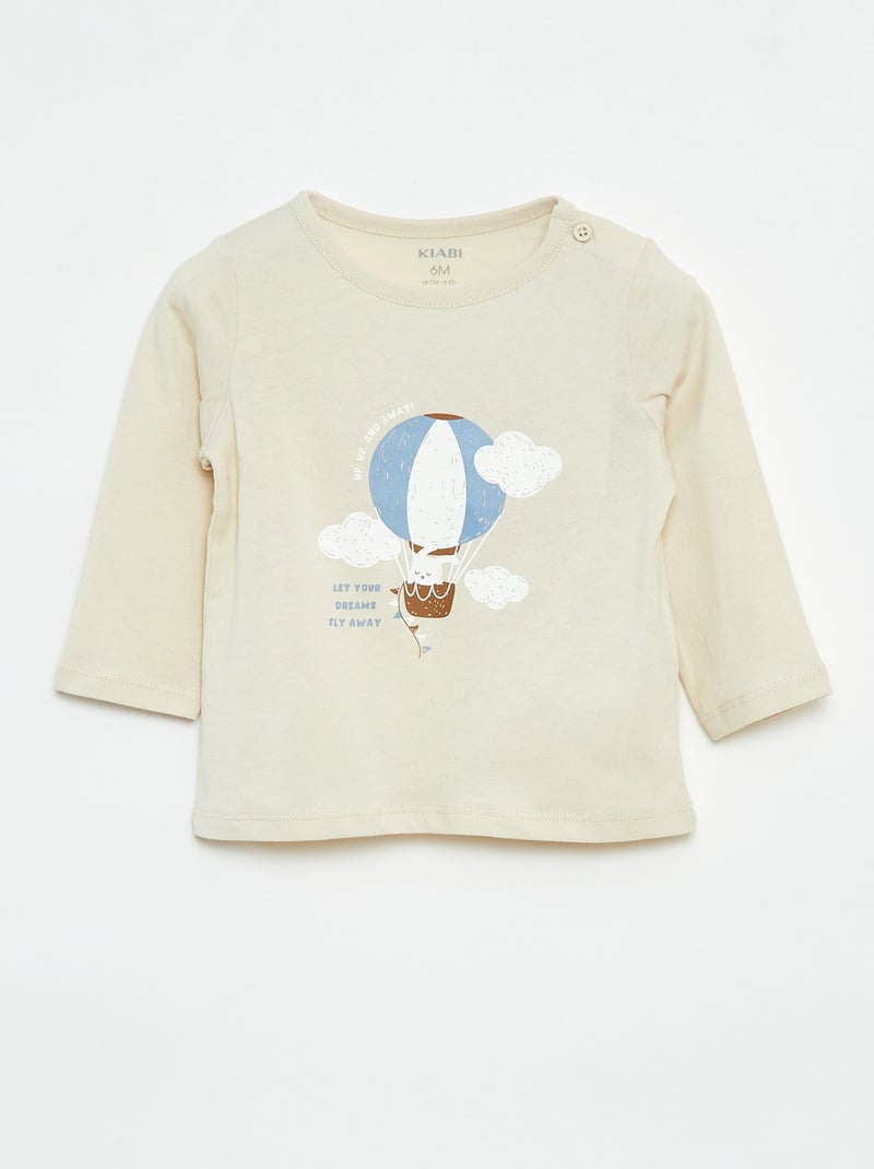 T-shirt maniche lunghe con decorazione Beige - Kiabi