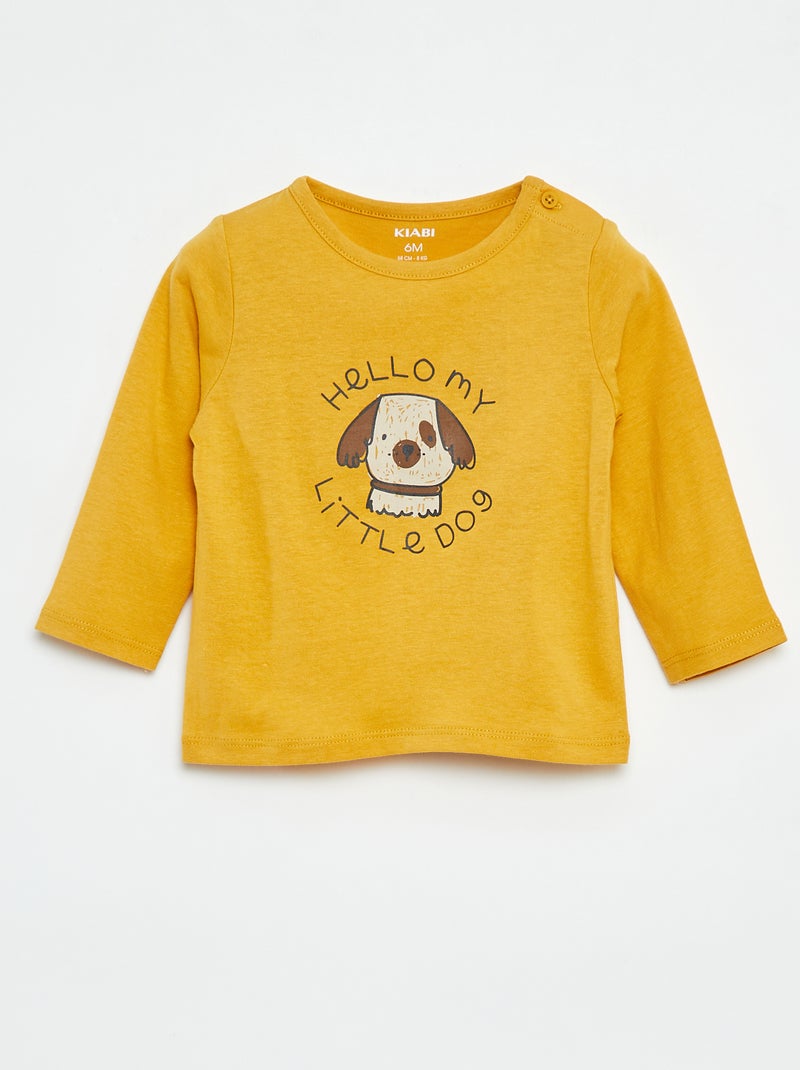 T-shirt maniche lunghe con decorazione Giallo - Kiabi
