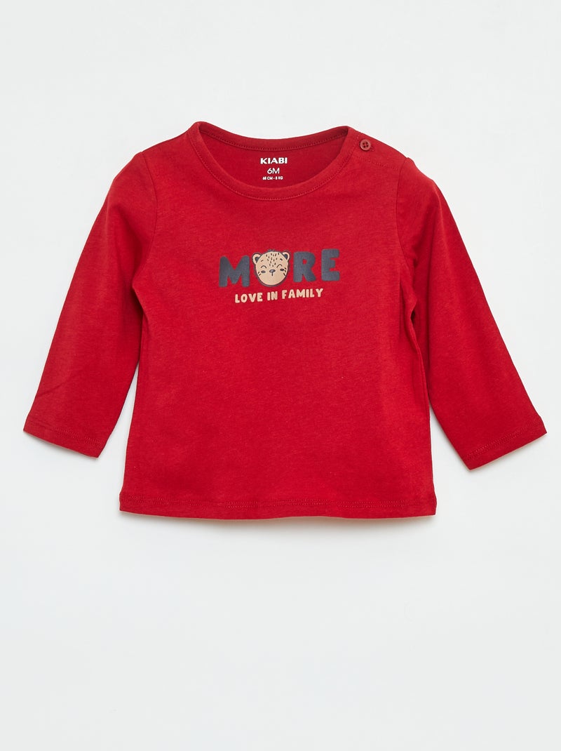 T-shirt maniche lunghe con decorazione Rosso - Kiabi