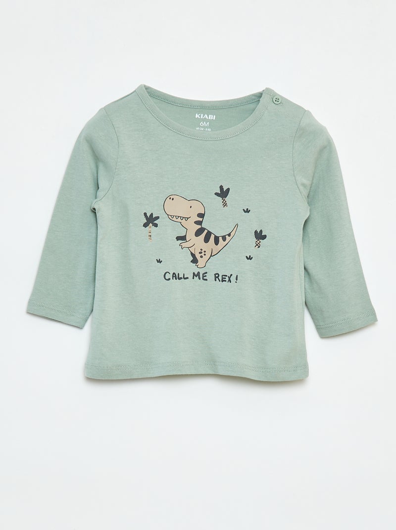 T-shirt maniche lunghe con decorazione Verde - Kiabi