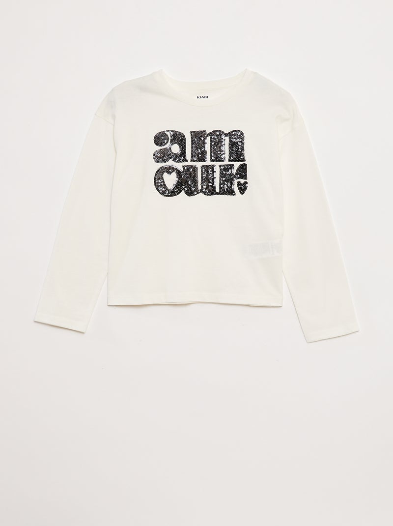 T-shirt maniche lunghe con lustrini Bianco - Kiabi