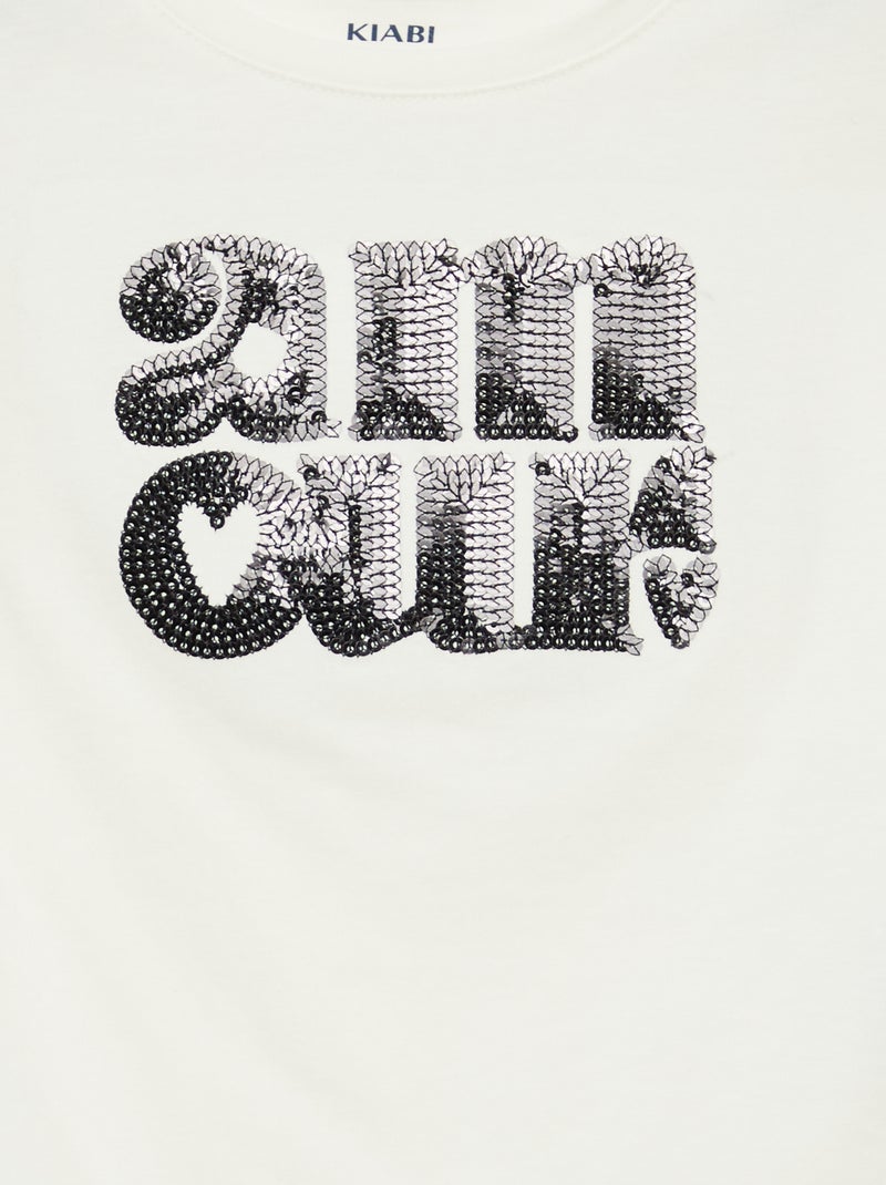 T-shirt maniche lunghe con lustrini Bianco - Kiabi