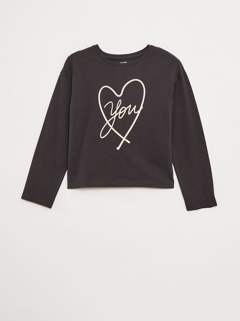 T-shirt maniche lunghe con lustrini Grigio - Kiabi