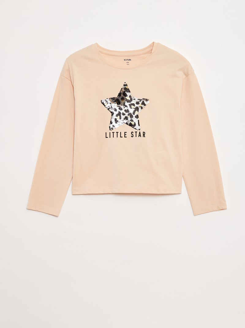 T-shirt maniche lunghe con lustrini Rosa - Kiabi