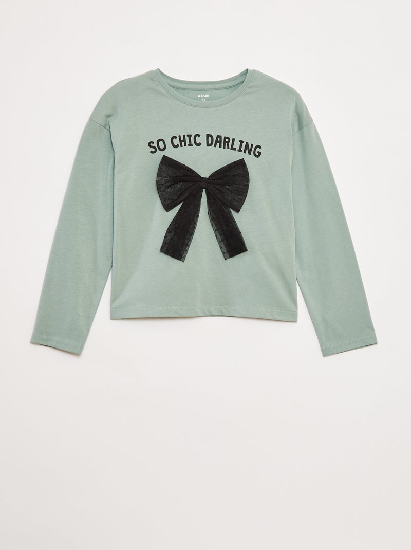 T-shirt maniche lunghe con lustrini Verde - Kiabi