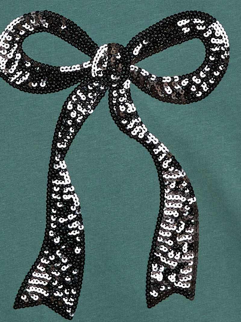 T-shirt maniche lunghe con lustrini Verde - Kiabi