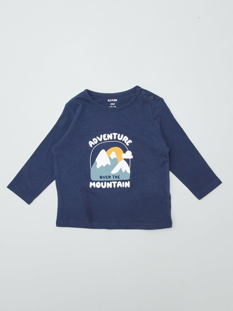 T-shirt maniche lunghe con stampa applicata BLU - Kiabi