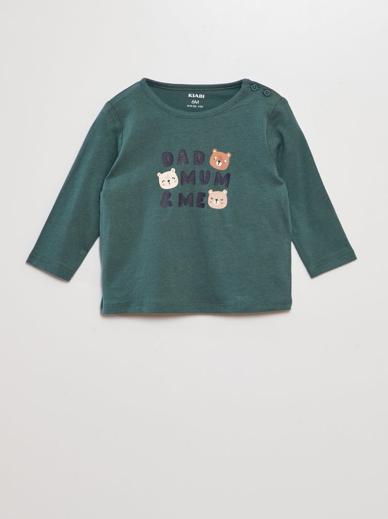 T-shirt maniche lunghe con stampa applicata VERDE - Kiabi