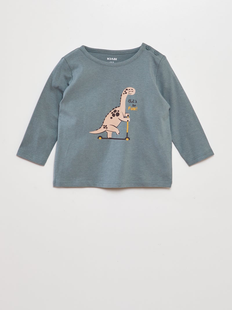 T-shirt maniche lunghe con stampa applicata VERDE - Kiabi