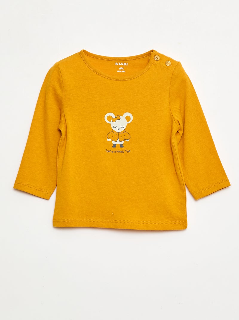 T-shirt maniche lunghe con stampa Giallo Neonata Kiabi