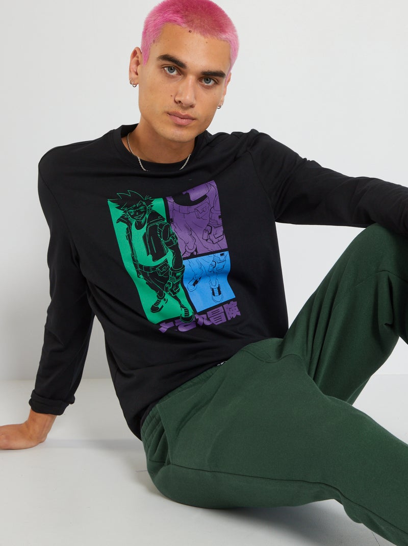 T-shirt maniche lunghe con stampa NERO - Kiabi