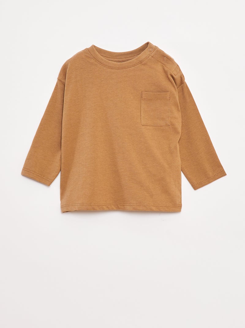 T-shirt maniche lunghe con taschino sul petto Beige - Kiabi