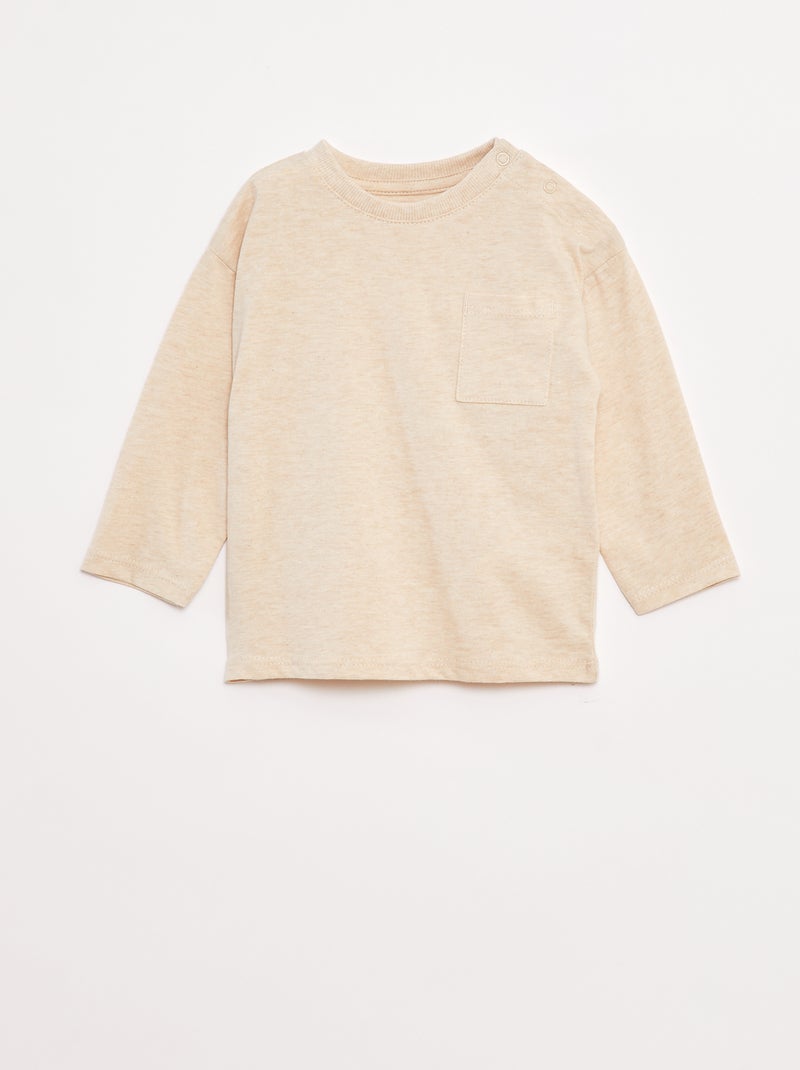 T-shirt maniche lunghe con taschino sul petto Beige - Kiabi