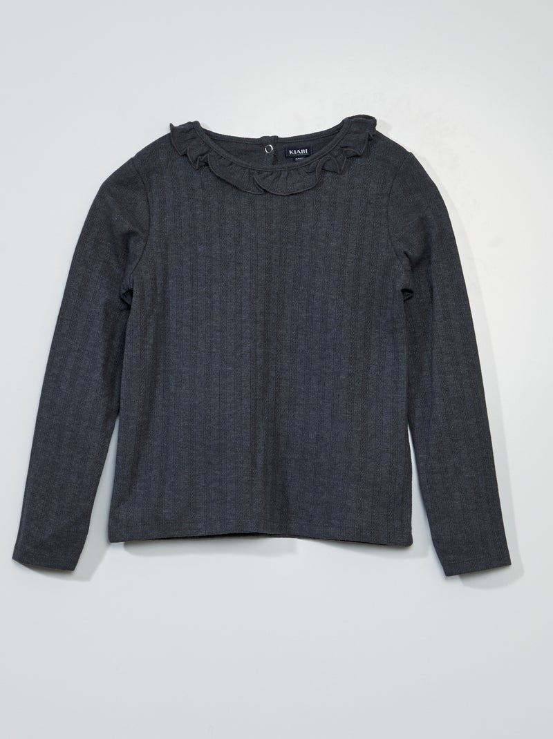 T-shirt maniche lunghe con volant sul collo GRIGIO - Kiabi