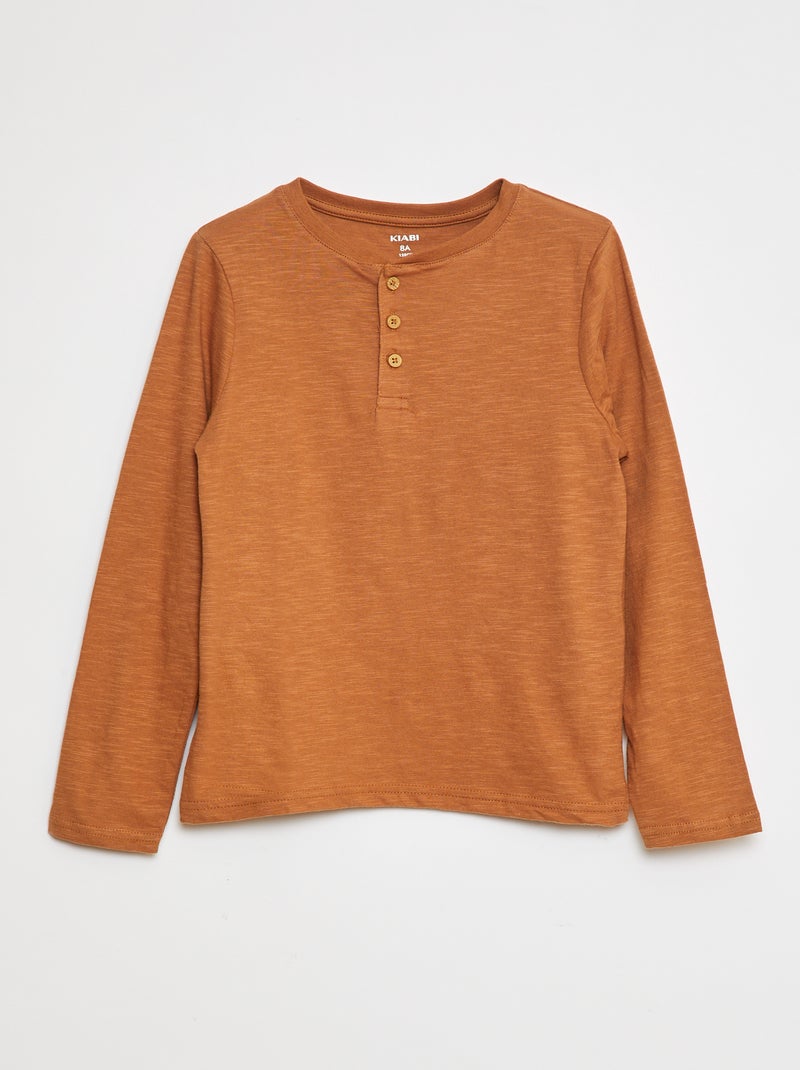 T-shirt maniche lunghe e collo serafino Marrone - Kiabi
