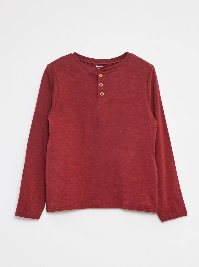 T-shirt maniche lunghe e collo serafino Marrone - Kiabi