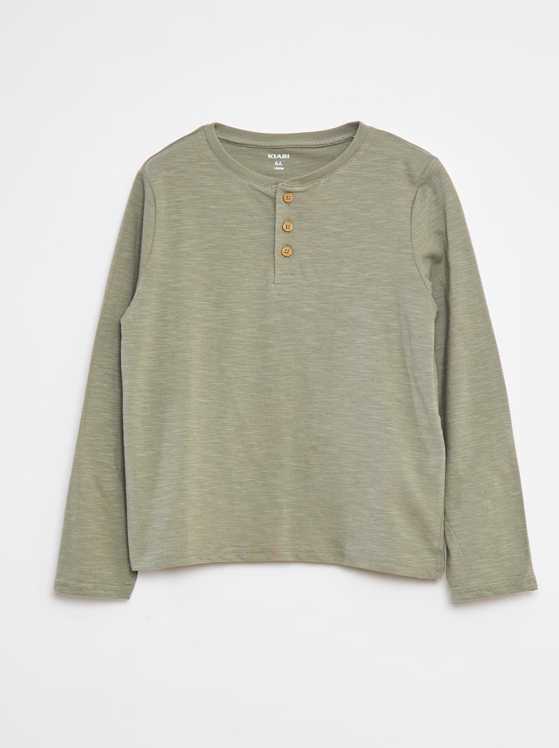 T-shirt maniche lunghe e collo serafino Verde - Kiabi