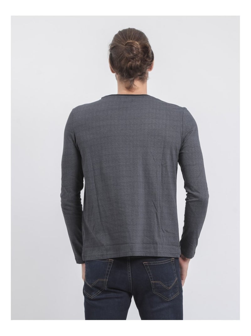 T-shirt maniche lunghe girocollo puro cotone JACOU Blu marino - Kiabi