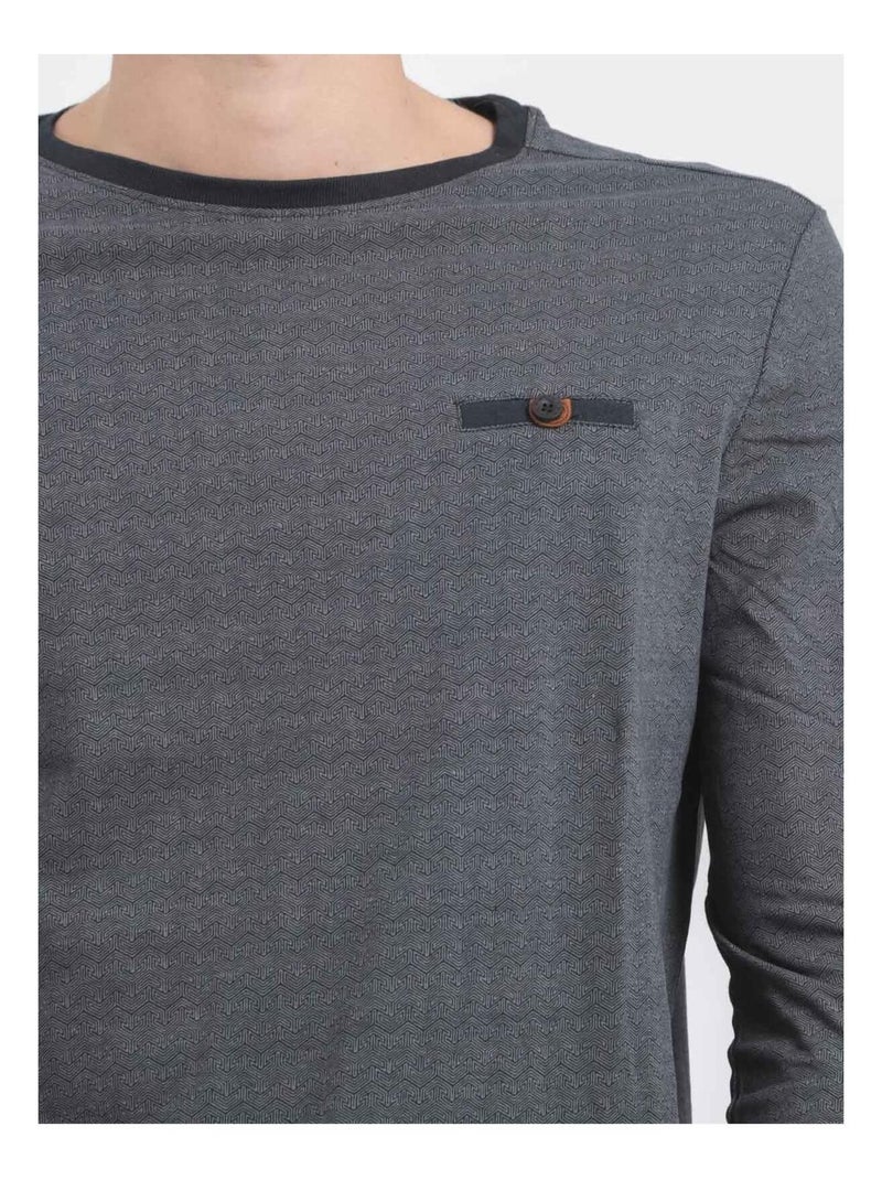 T-shirt maniche lunghe girocollo puro cotone JACOU Blu marino - Kiabi