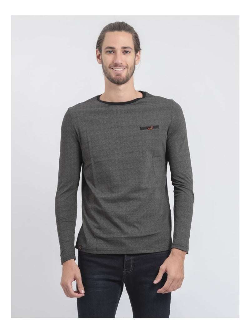 T-shirt maniche lunghe girocollo puro cotone JACOU Cachi - Kiabi