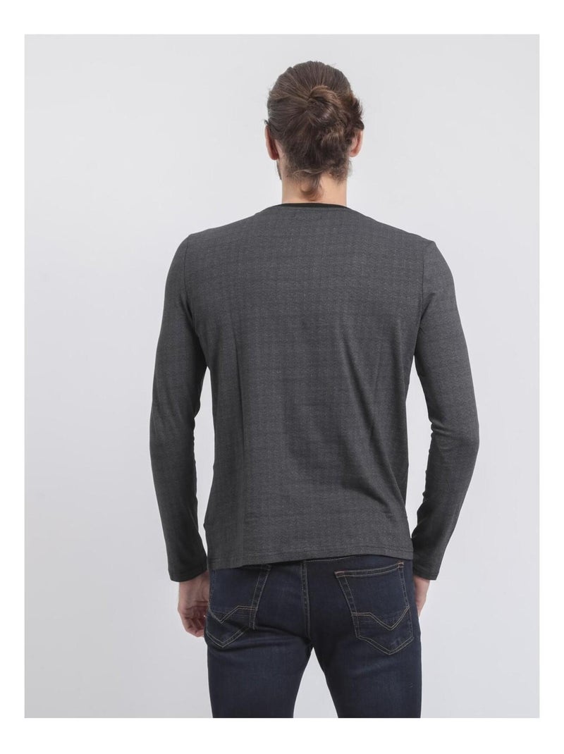 T-shirt maniche lunghe girocollo puro cotone JACOU Nero - Kiabi