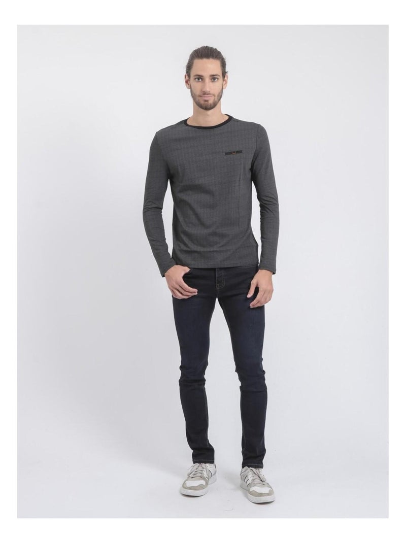 T-shirt maniche lunghe girocollo puro cotone JACOU Nero - Kiabi