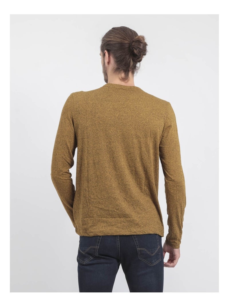 T-shirt maniche lunghe girocollo puro cotone JAMACLOU Senape - Kiabi