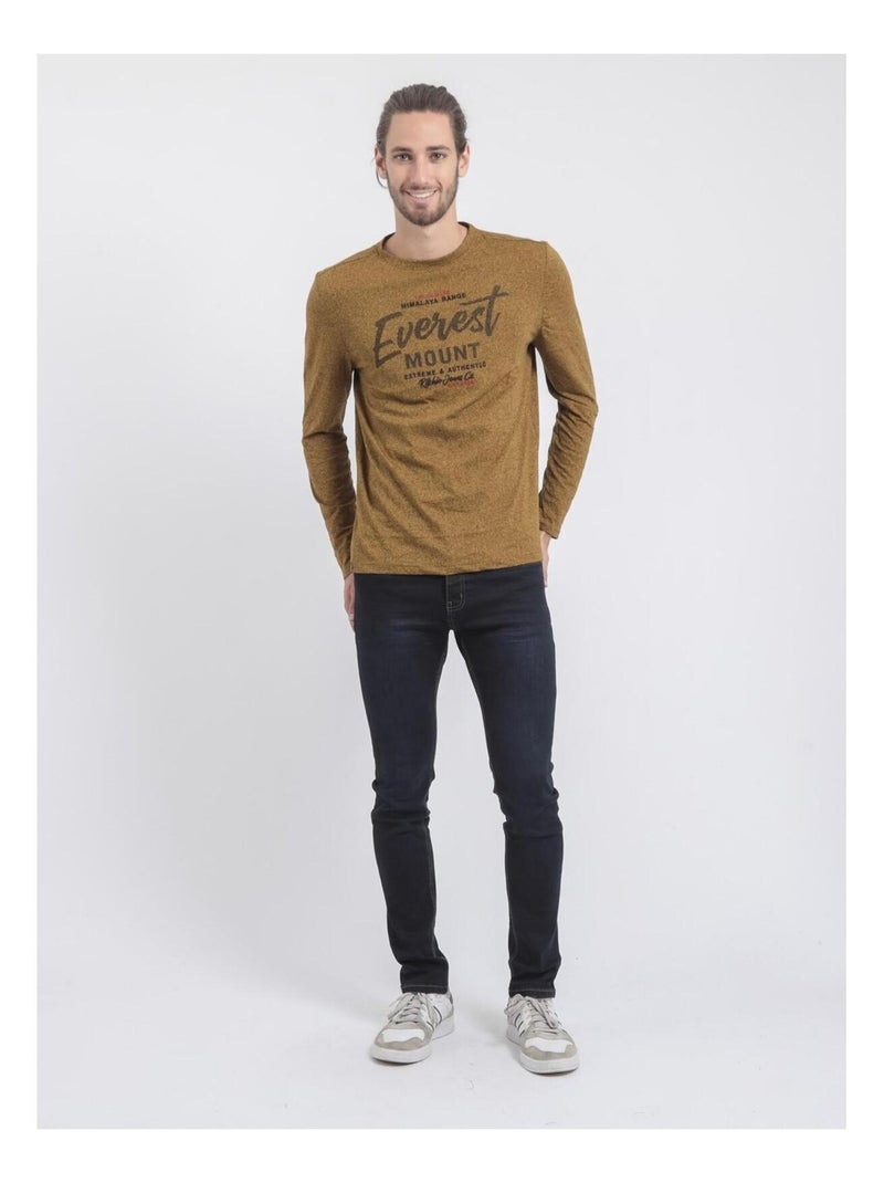 T-shirt maniche lunghe girocollo puro cotone JAMACLOU Senape - Kiabi