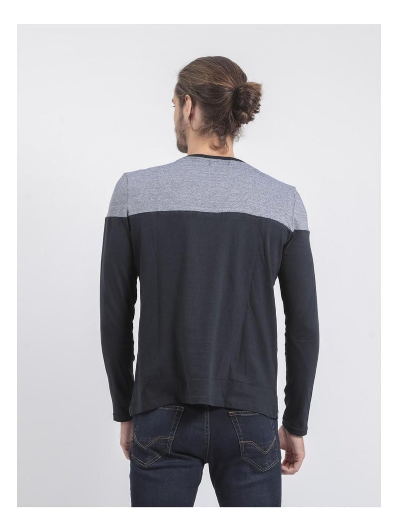 T-shirt maniche lunghe girocollo puro cotone JUPINEL Blu marino - Kiabi