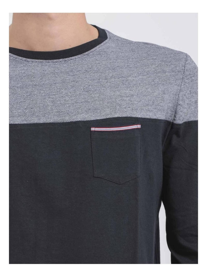 T-shirt maniche lunghe girocollo puro cotone JUPINEL Blu marino - Kiabi