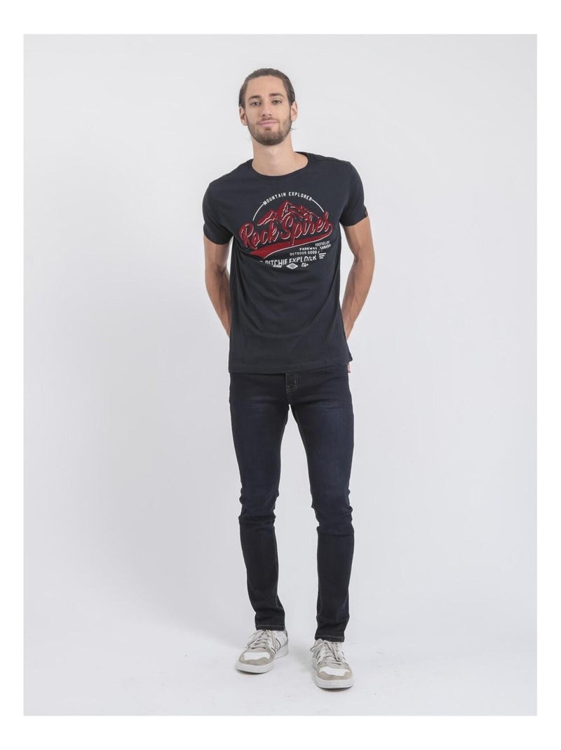 T-shirt maniche lunghe girocollo puro cotone JUPITOLI Blu marino - Kiabi