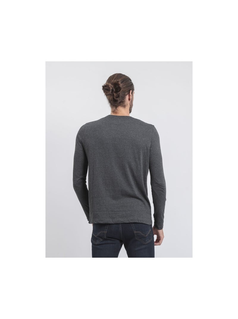 T-shirt maniche lunghe girocollo puro cotone riciclato JORIMUX Grigio antracite - Kiabi