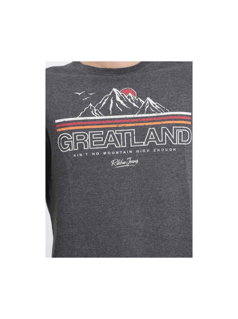 T-shirt maniche lunghe girocollo puro cotone riciclato JORIMUX Grigio antracite - Kiabi