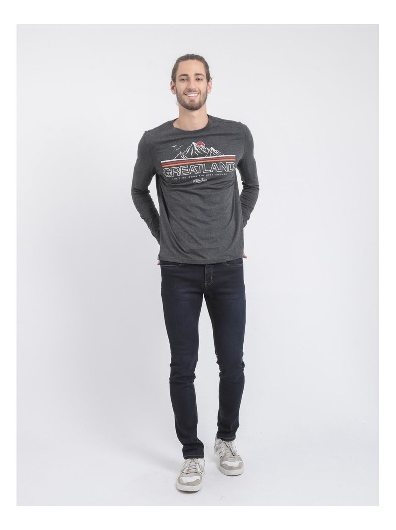 T-shirt maniche lunghe girocollo puro cotone riciclato JORIMUX Grigio antracite - Kiabi