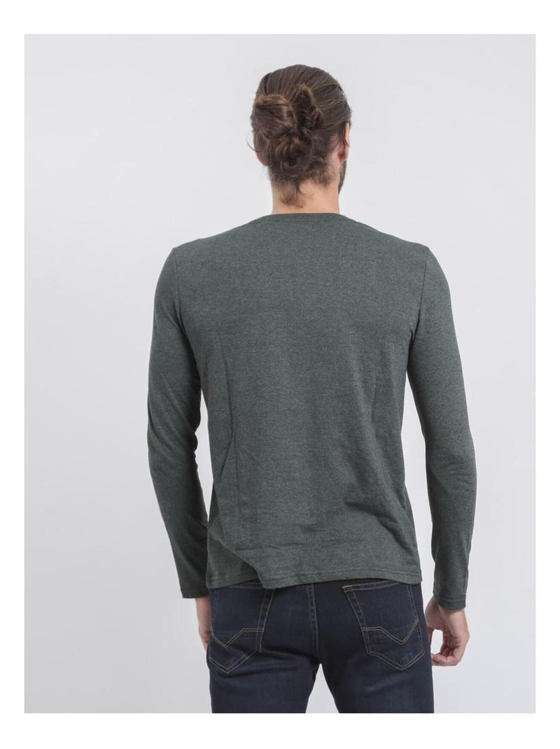 T-shirt maniche lunghe girocollo puro cotone riciclato JORIMUX Verde scuro - Kiabi