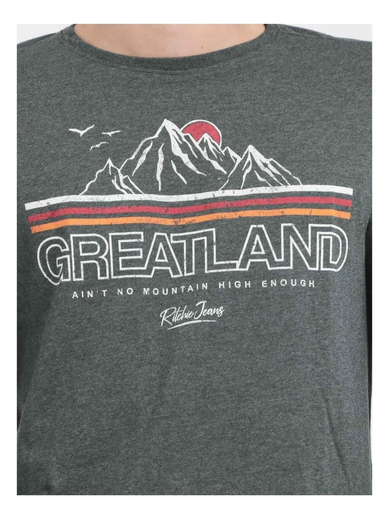 T-shirt maniche lunghe girocollo puro cotone riciclato JORIMUX Verde scuro - Kiabi